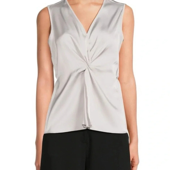 NWT Calvin Klein Twisted Surplice Top metallic silver size XL - Picture 1 of 14